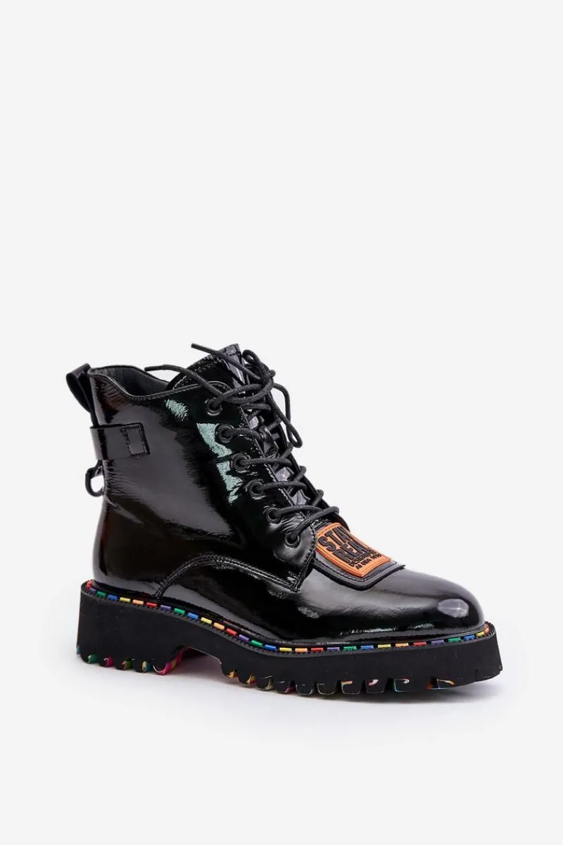 Botki Ocieplane|Damskie Trapery>Artiker Lakierowane Botki Trapery Damskie Na Zamek Skórzane 55C0517 Czarne Czarny