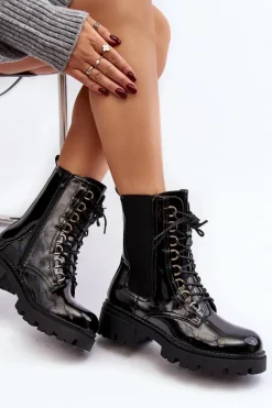 Botki Sznurowane|Czarne Botki><noscript><img width=