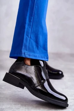 Best Buty damskie Vinceza Lakierowane Botki Z Wycięciami Na Płaskim Obcasie Czarne Eunice