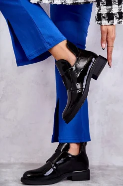 Best Buty damskie Vinceza Lakierowane Botki Z Wycięciami Na Płaskim Obcasie Czarne Eunice