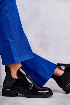 Best Buty damskie Vinceza Lakierowane Botki Z Wycięciami Na Płaskim Obcasie Czarne Eunice