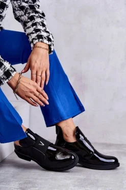 Best Buty damskie Vinceza Lakierowane Botki Z Wycięciami Na Płaskim Obcasie Czarne Eunice