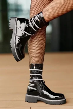 Botki Ocieplane|Czarne Botki>Boto Lakierowane Botki Ze Zdobieniem Czarne Kikizelle