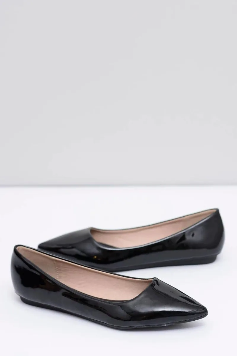 Baleriny Klasyczne>Boto Lakierowane Czarne Balerinki w Szpic Elonde