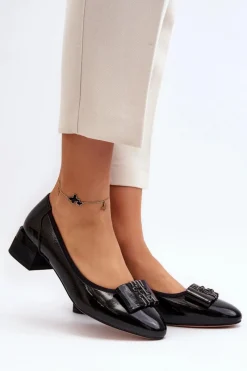 Hot Lakierowane Czółenka Na Klocku Czarne Ilvanna Damskie Czółenka Na Słupku|Czółenka Klasyczne