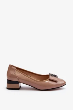 Discount Buty damskie Vinceza Lakierowane Czółenka Na Klocku Beżowe Ilvanna