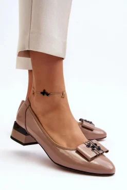 Discount Buty damskie Vinceza Lakierowane Czółenka Na Klocku Beżowe Ilvanna