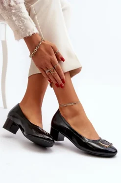 Best Buty damskie Vinceza Lakierowane Czółenka Na Klocku Z Ozdobą Czarne Enollia