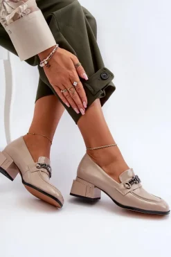 Discount Lakierowane Czółenka Na Klocku Beżowe S.Barski MR38-960 Damskie Czółenka Klasyczne