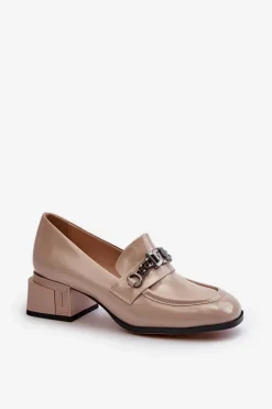Discount Lakierowane Czółenka Na Klocku Beżowe S.Barski MR38-960 Damskie Czółenka Klasyczne