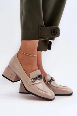 Discount Lakierowane Czółenka Na Klocku Beżowe S.Barski MR38-960 Damskie Czółenka Klasyczne