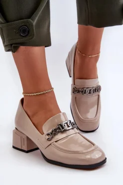 Discount Lakierowane Czółenka Na Klocku Beżowe S.Barski MR38-960 Damskie Czółenka Klasyczne