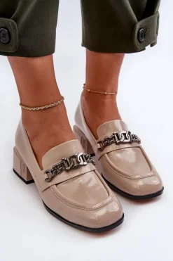 Discount Lakierowane Czółenka Na Klocku Beżowe S.Barski MR38-960 Damskie Czółenka Klasyczne