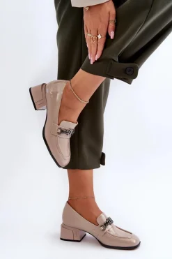 Discount Lakierowane Czółenka Na Klocku Beżowe S.Barski MR38-960 Damskie Czółenka Klasyczne