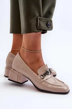 Discount Lakierowane Czółenka Na Klocku Beżowe S.Barski MR38-960 Damskie Czółenka Klasyczne