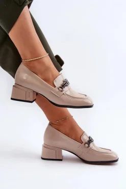 Discount Lakierowane Czółenka Na Klocku Beżowe S.Barski MR38-960 Damskie Czółenka Klasyczne