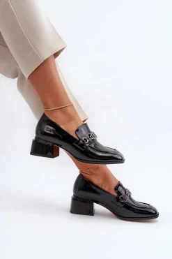 Czółenka Klasyczne>Damskie buty S.Barski Lakierowane Czółenka Na Klocku Czarne S.Barski MR38-960 Czarny