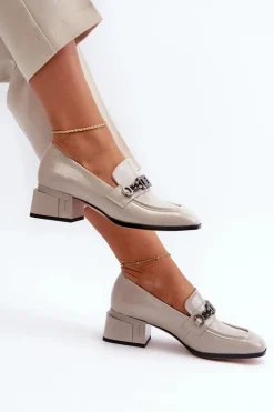 Discount Lakierowane Czółenka Na Klocku Szare S.Barski MR38-960 Damskie Czółenka Klasyczne