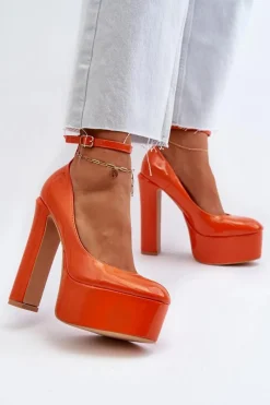 Discount Lakierowane Czółenka Na Masywnej Platformie I Słupku Pomarańczowe Ninames Damskie Czółenka Na Platformie|Czółenka Na Słupku