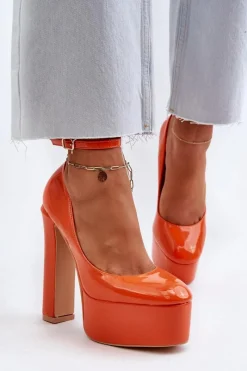 Discount Lakierowane Czółenka Na Masywnej Platformie I Słupku Pomarańczowe Ninames Damskie Czółenka Na Platformie|Czółenka Na Słupku