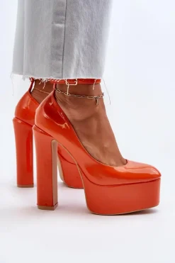 Discount Lakierowane Czółenka Na Masywnej Platformie I Słupku Pomarańczowe Ninames Damskie Czółenka Na Platformie|Czółenka Na Słupku
