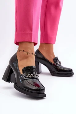 Sale Buty damskie Vinceza Lakierowane Czółenka Na Masywnym Obcasie Czarne Terimene Czarny