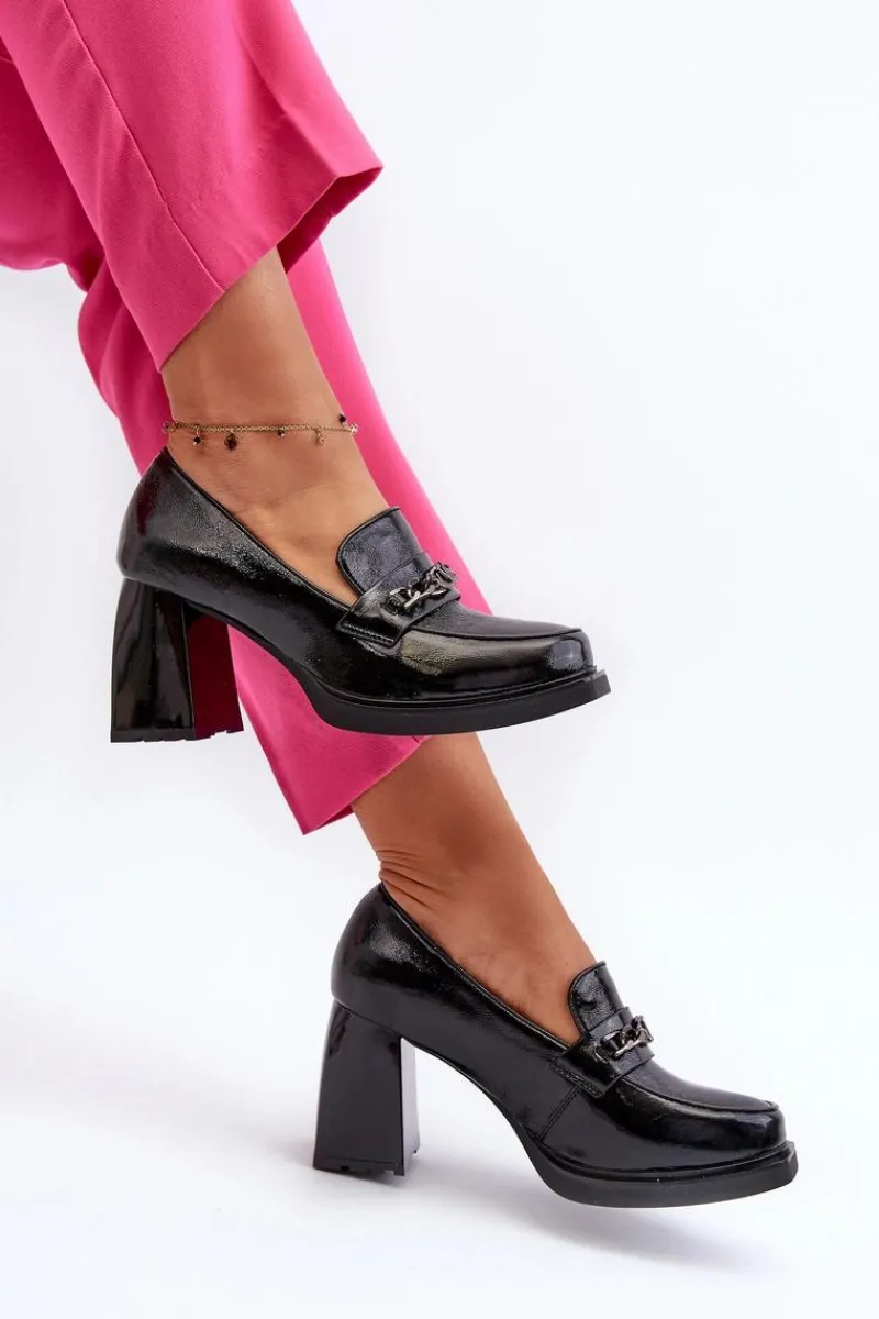 Sale Buty damskie Vinceza Lakierowane Czółenka Na Masywnym Obcasie Czarne Terimene Czarny