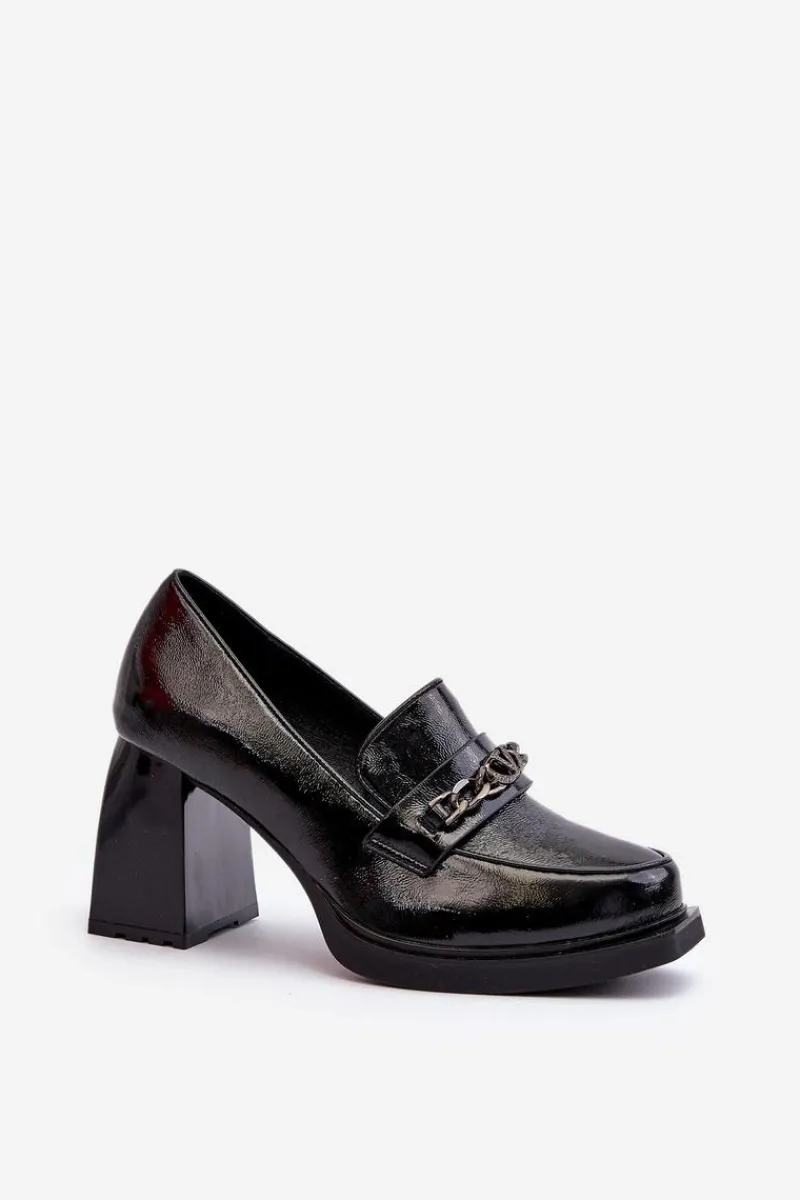 Sale Buty damskie Vinceza Lakierowane Czółenka Na Masywnym Obcasie Czarne Terimene Czarny