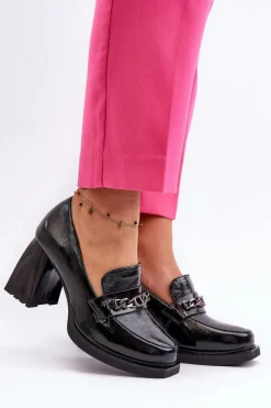 Sale Buty damskie Vinceza Lakierowane Czółenka Na Masywnym Obcasie Czarne Terimene Czarny