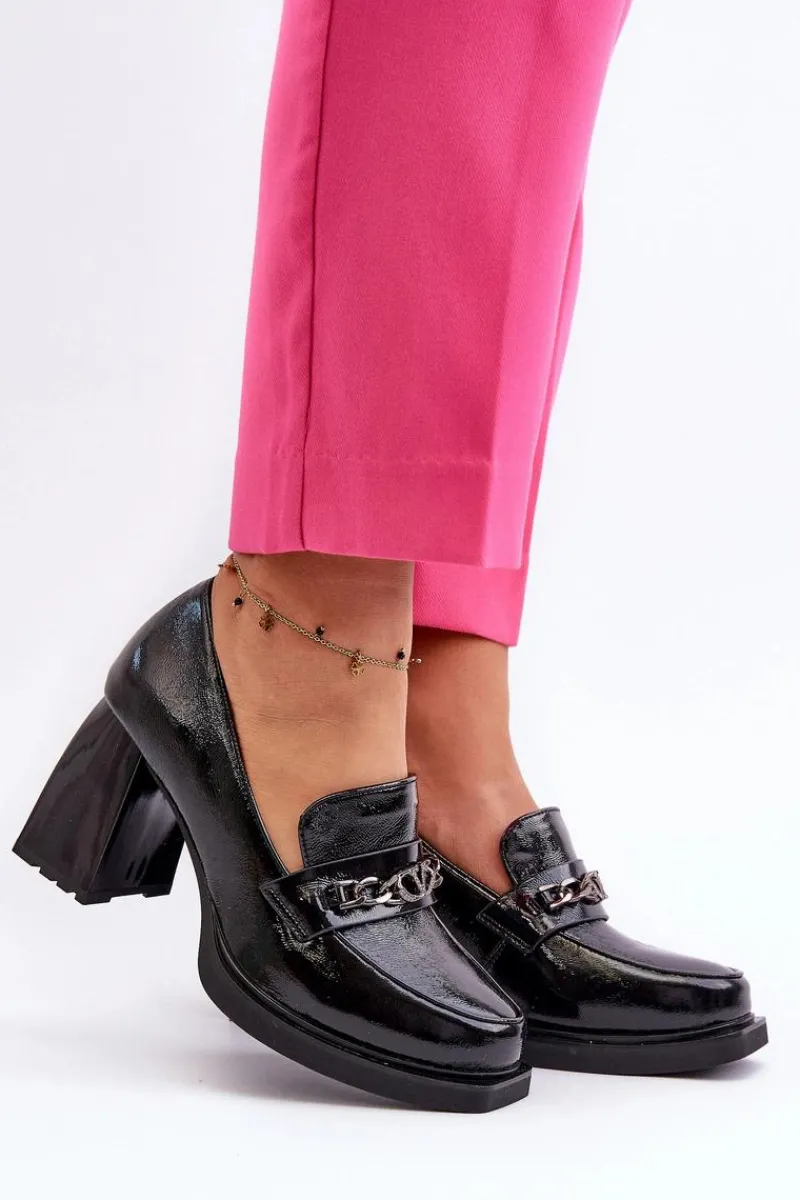 Sale Buty damskie Vinceza Lakierowane Czółenka Na Masywnym Obcasie Czarne Terimene Czarny