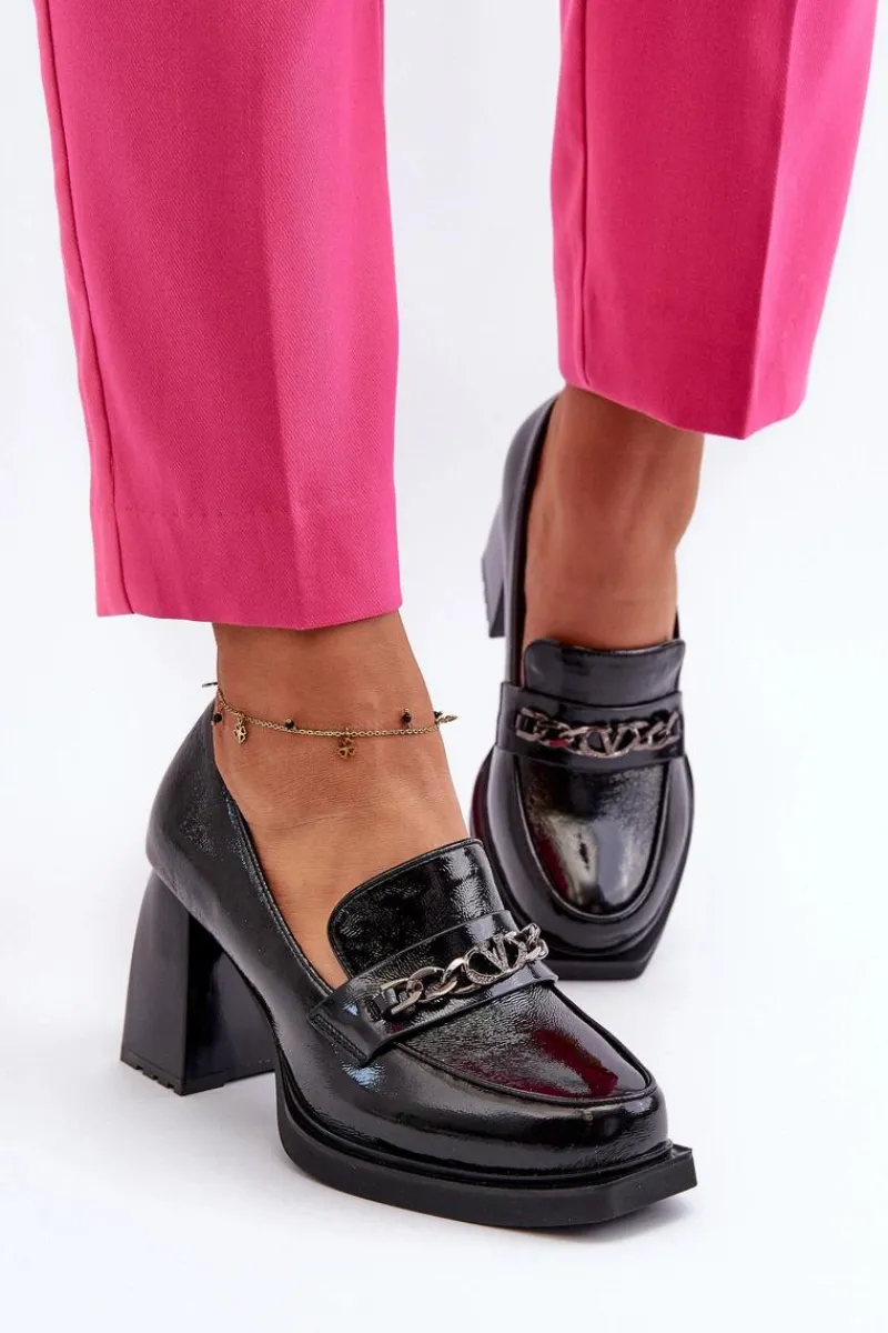 Sale Buty damskie Vinceza Lakierowane Czółenka Na Masywnym Obcasie Czarne Terimene Czarny