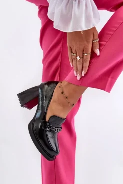 Sale Buty damskie Vinceza Lakierowane Czółenka Na Masywnym Obcasie Czarne Terimene Czarny