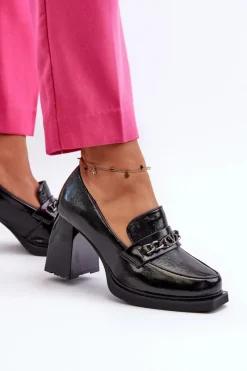 Sale Buty damskie Vinceza Lakierowane Czółenka Na Masywnym Obcasie Czarne Terimene Czarny