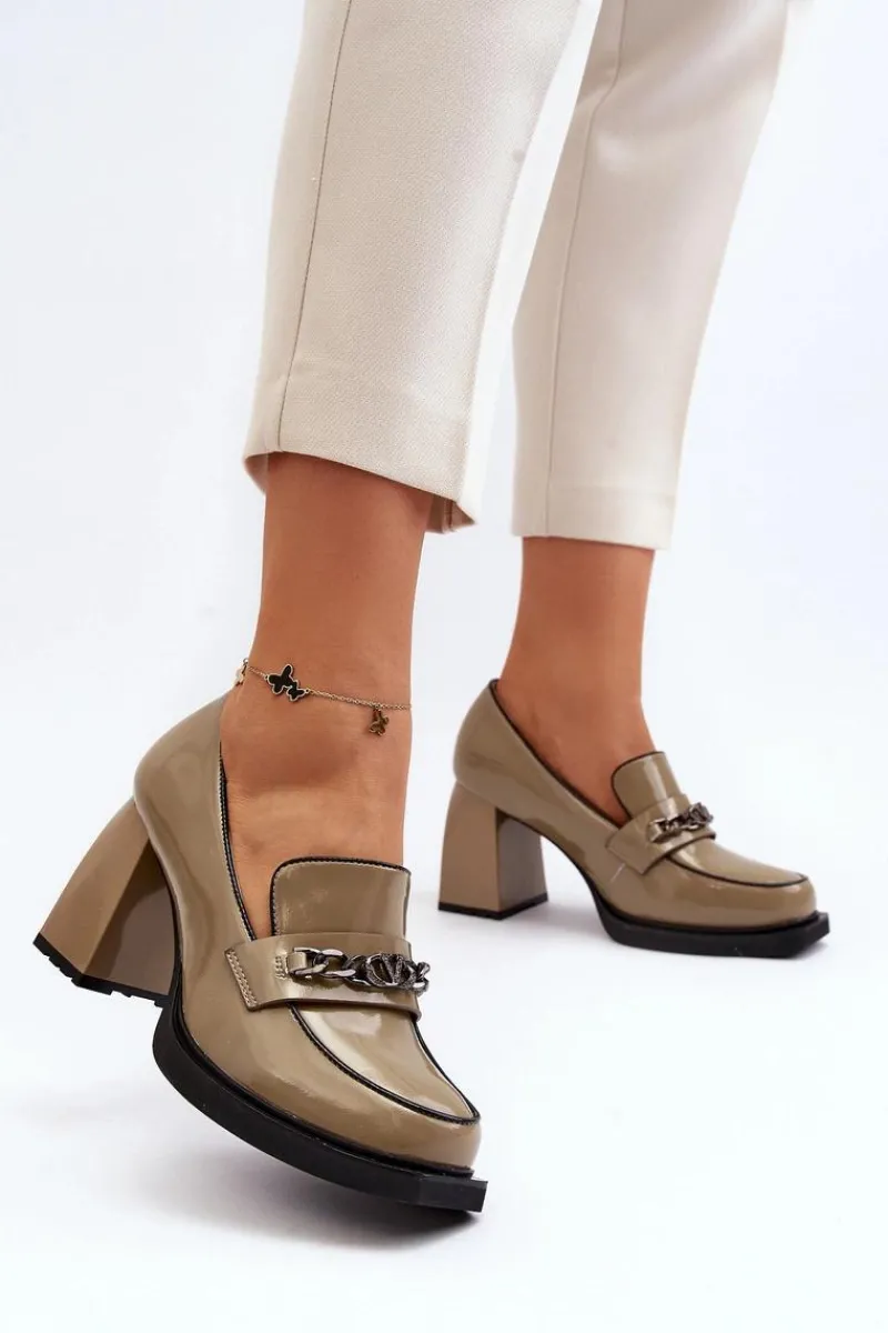 Lakierowane Czółenka Na Masywnym Obcasie Zielone Terimene Damskie Czółenka Na Platformie|Czółenka Na Słupku