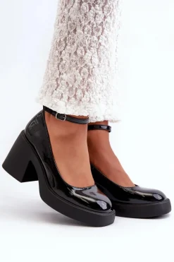 Czółenka Na Platformie|Czółenka Na Słupku>Boto Lakierowane Czółenka Na Masywnym Obcasie Czarne Effiba
