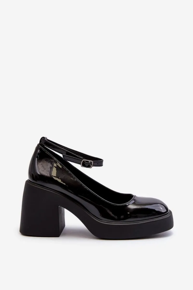 Czółenka Na Platformie|Czółenka Na Słupku>Boto Lakierowane Czółenka Na Masywnym Obcasie Czarne Effiba