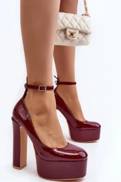 Clearance Boto Lakierowane Czółenka Na Masywnej Platformie I Słupku Bordowe Ninames