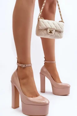Hot Lakierowane Czółenka Na Masywnej Platformie I Słupku Beżowe Ninames Damskie Czółenka Na Platformie|Czółenka Na Słupku