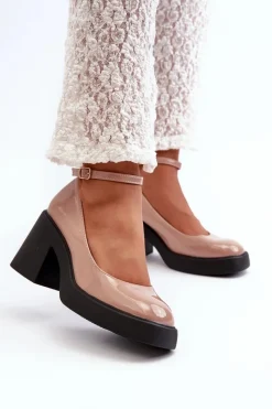 Best Lakierowane Czółenka Na Masywnym Obcasie Ciemnobeżowe Effiba Damskie Czółenka Na Platformie|Czółenka Na Słupku