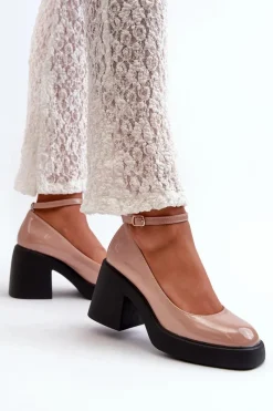 Best Lakierowane Czółenka Na Masywnym Obcasie Ciemnobeżowe Effiba Damskie Czółenka Na Platformie|Czółenka Na Słupku