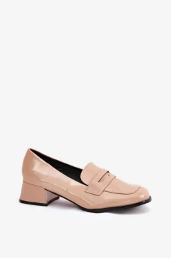 Sale Lakierowane Czółenka Na Niskim Obcasie Nude Selenith Damskie Półbuty Lakierowane|Czółenka Klasyczne