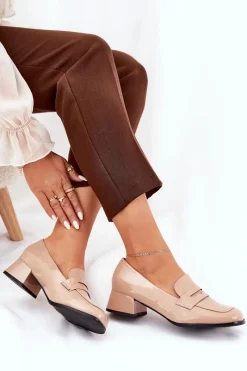 Sale Lakierowane Czółenka Na Niskim Obcasie Nude Selenith Damskie Półbuty Lakierowane|Czółenka Klasyczne