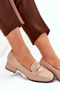 Sale Lakierowane Czółenka Na Niskim Obcasie Nude Selenith Damskie Półbuty Lakierowane|Czółenka Klasyczne