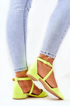 Online Boto Lakierowane Czółenka Na Niskim Obcasie Neonowy Żółty Giovanna