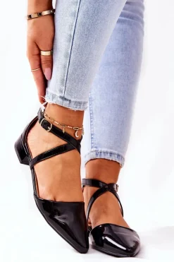 Czółenka Na Słupku>Boto Lakierowane Czółenka Na Niskim Obcasie Czarne Giovanna