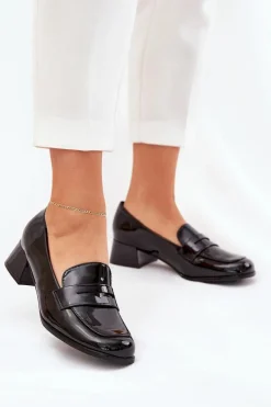 Hot Boto Lakierowane Czółenka Na Niskim Obcasie Czarne Selenith