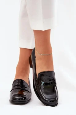 Hot Boto Lakierowane Czółenka Na Niskim Obcasie Czarne Selenith