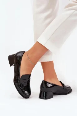 Hot Boto Lakierowane Czółenka Na Niskim Obcasie Czarne Selenith