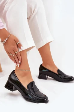 Hot Boto Lakierowane Czółenka Na Niskim Obcasie Czarne Selenith