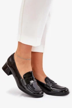 Hot Boto Lakierowane Czółenka Na Niskim Obcasie Czarne Selenith